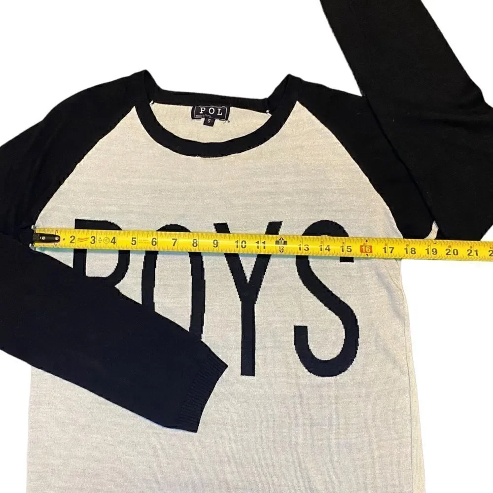 POL Graphic Long Sleeve “BOYS” Shirt Black and Beige Women’s Size Small